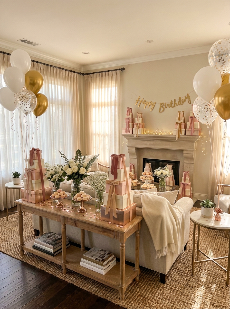 Wrapped Favor Boxes Stacked as Decor Towers