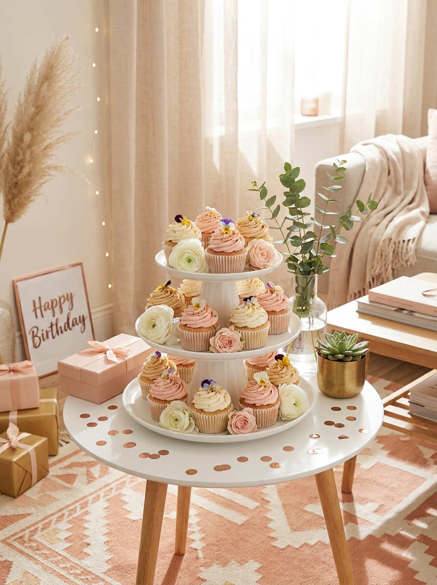 Cupcake Tower with Fresh Flower Accents