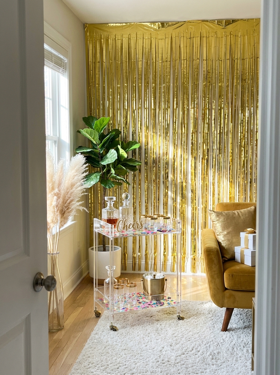 Metallic Fringe Curtain Party Wall