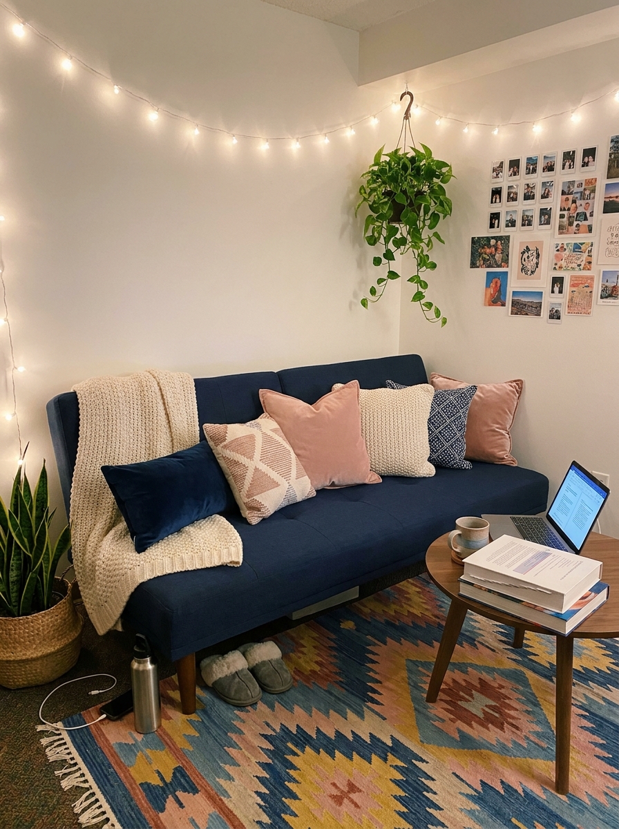 Futon with Throw Pillow Styling