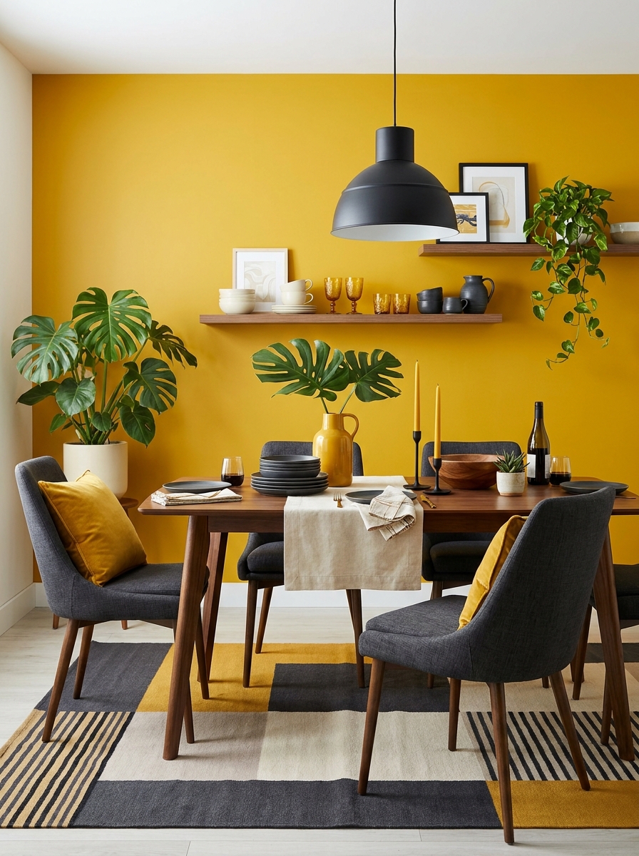 Mustard Yellow with Charcoal and Cream: Bold Contemporary