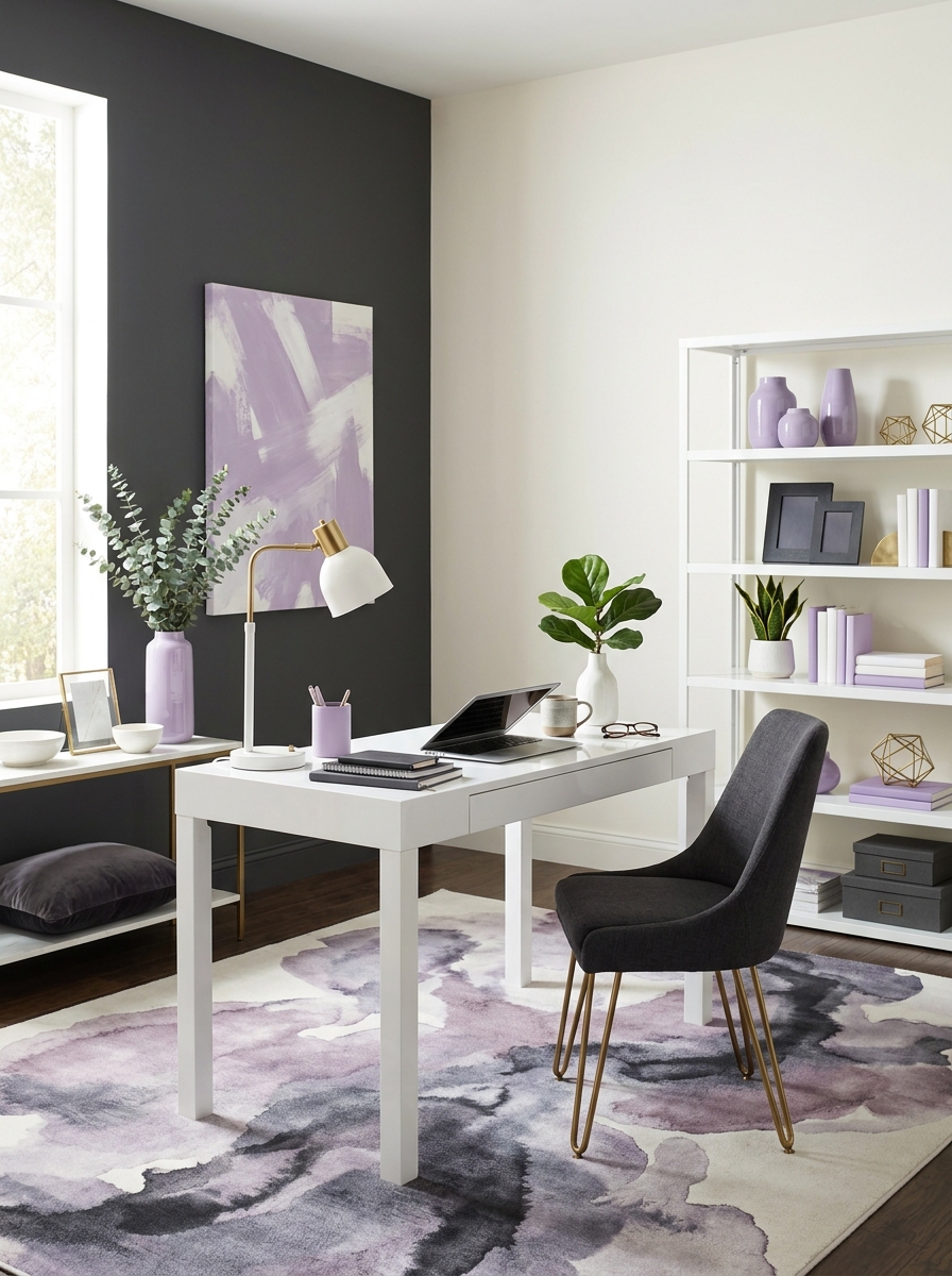 Lavender with Charcoal and Soft White: Moody Modern