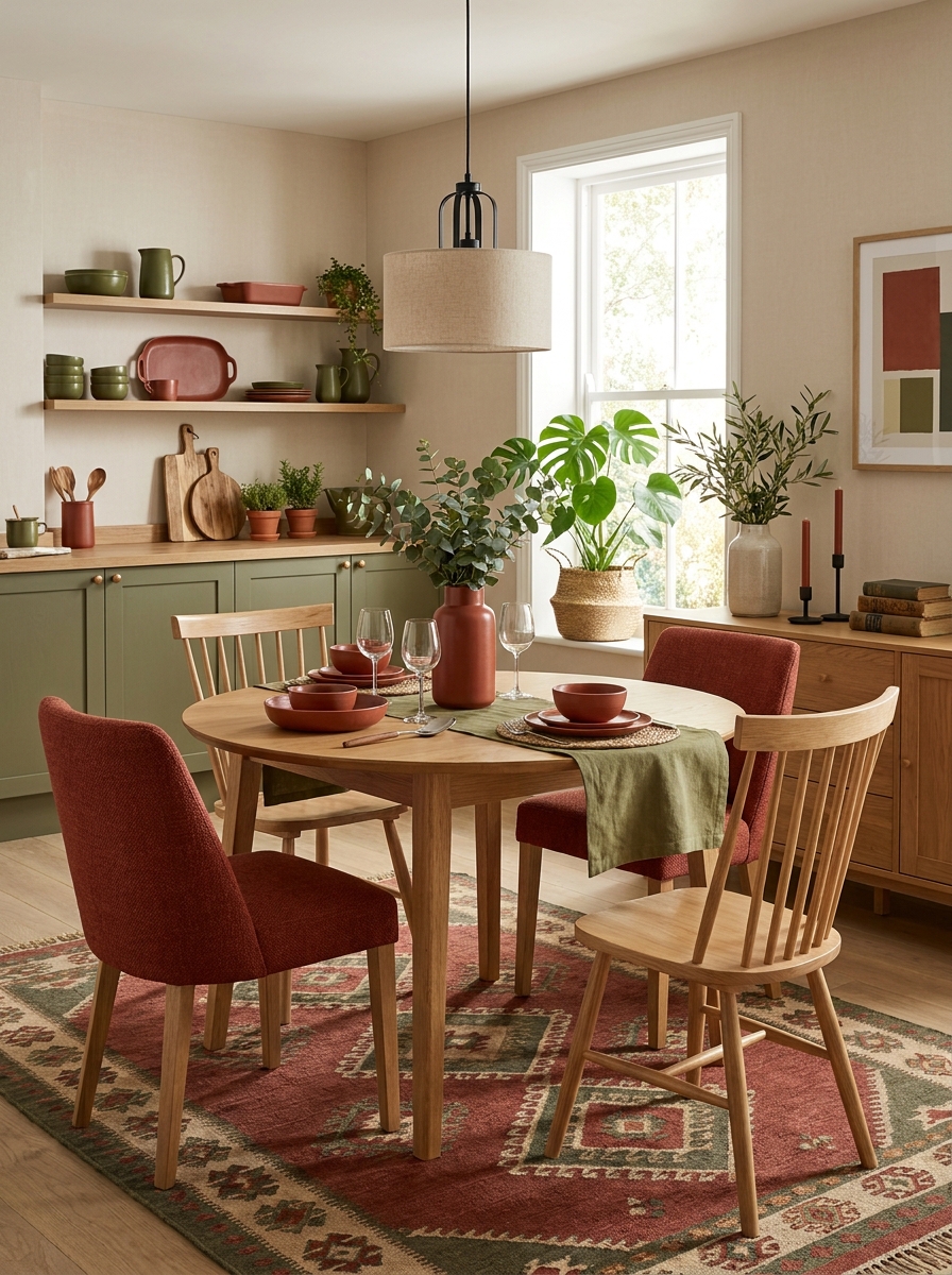 Brick Red with Olive Green and Natural Linen: Heritage Modern