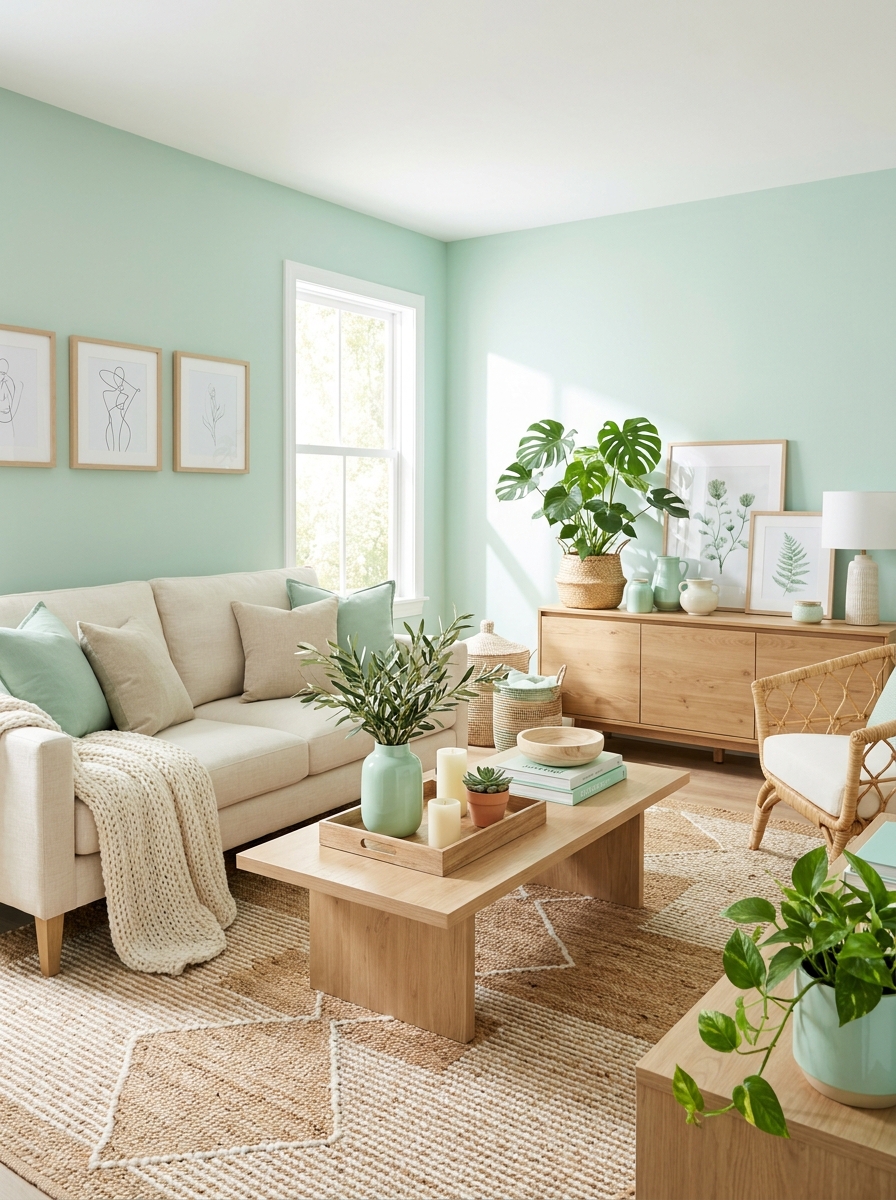 Soft Mint with Natural Wood and Ivory: Fresh Organic Modern