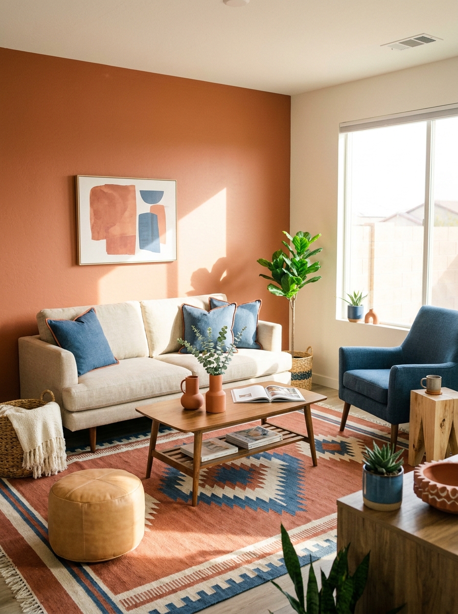 Warm Terracotta with Denim Blue: Southwestern Modern