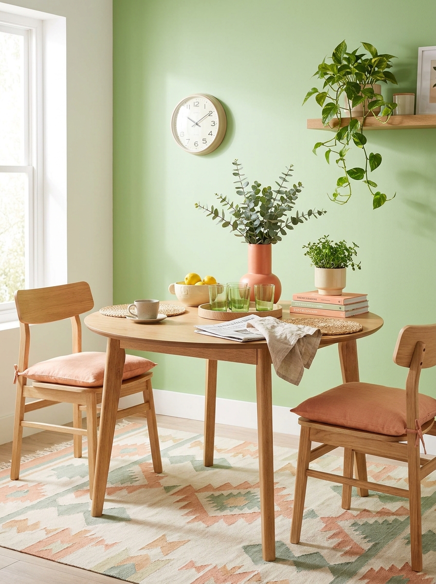 Pistachio Green with Peach and Cream: Fresh Retro Charm