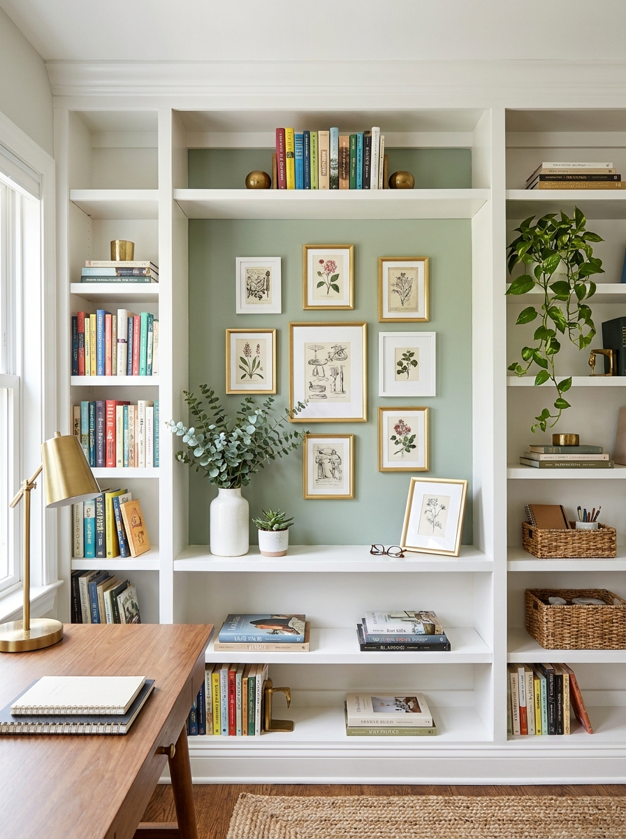 Gallery Wall Inside Built-In Shelving or Bookcase