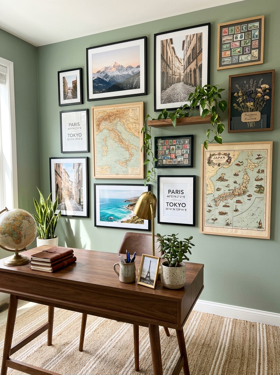Travel Memories Gallery Wall with Maps and Photos