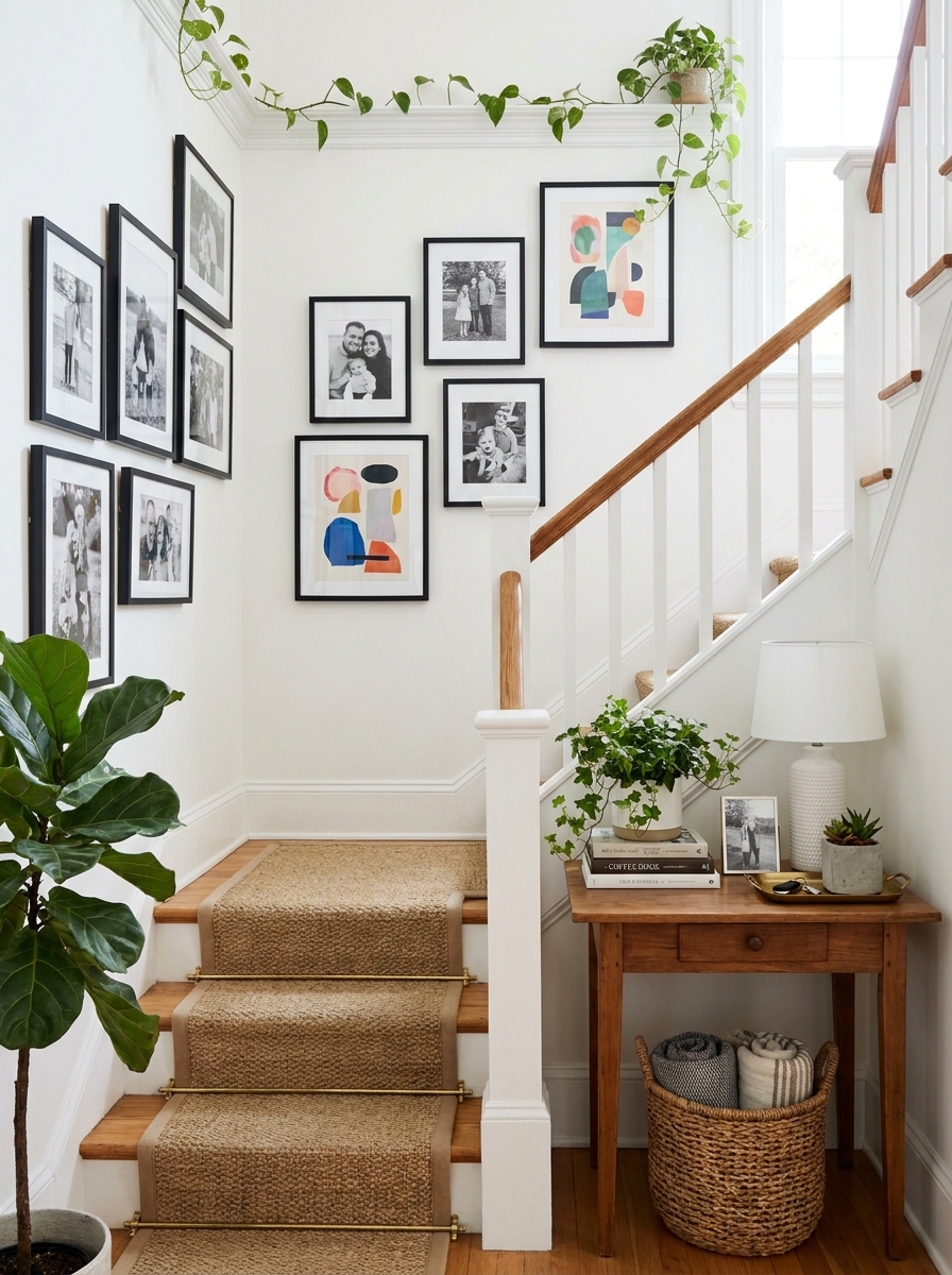 Stairway Gallery Wall That Follows the Angle