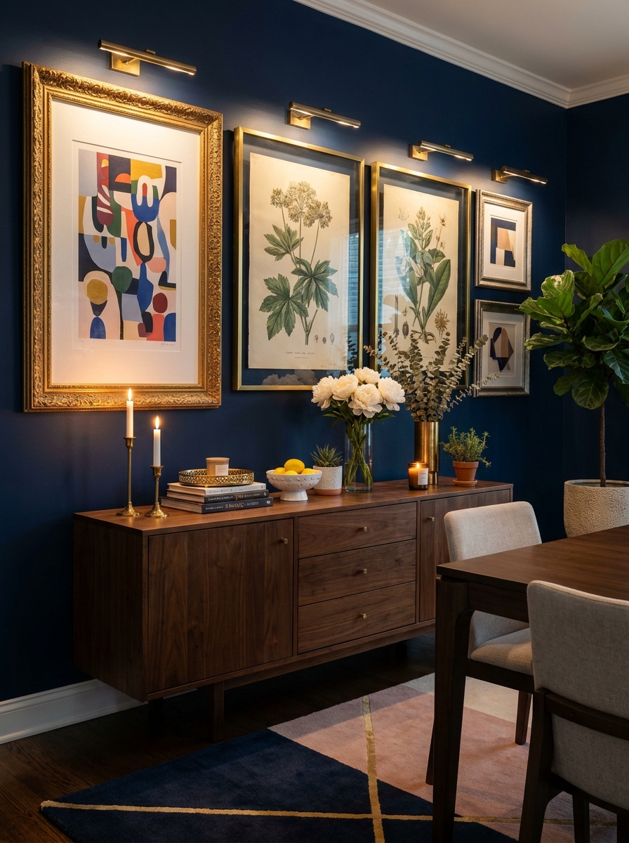 Dining Room Gallery Wall with Oversized Pieces