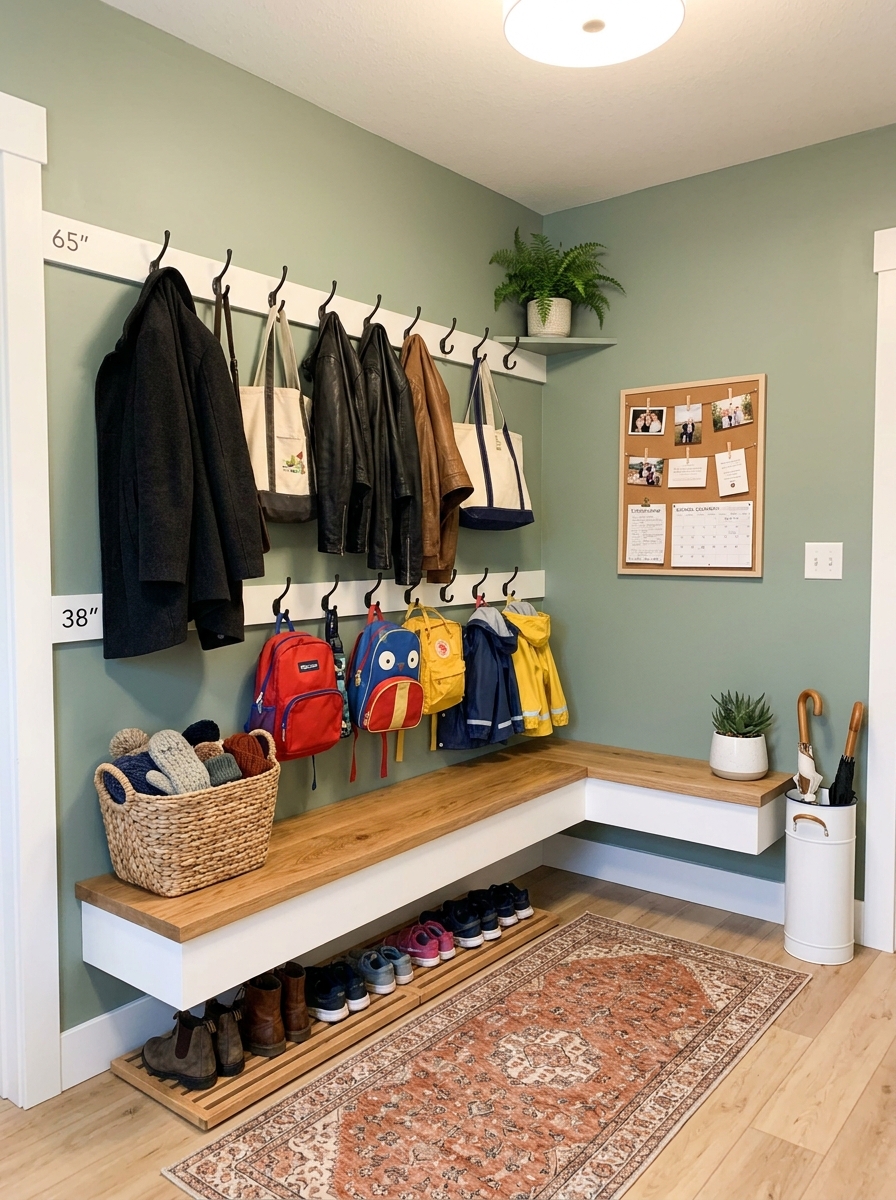 Two-Tier Mudroom Hooks for Maximum Vertical Storage