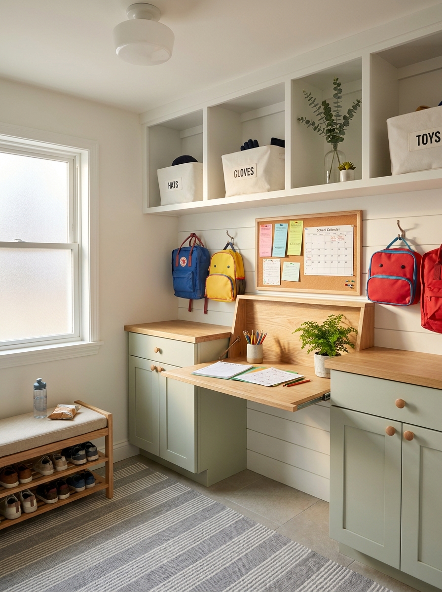 Mudroom Backpack Nook with Homework Station