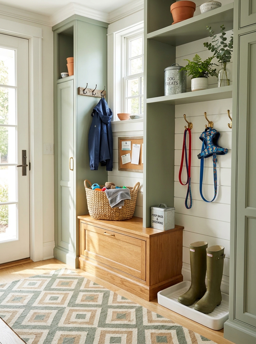 Pet-Friendly Mudroom Station with Leash Hooks & Treat Storage