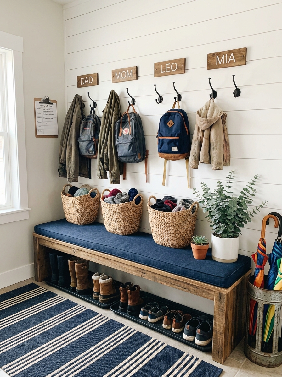 Drop Zone Mudroom with Individual Family Hooks