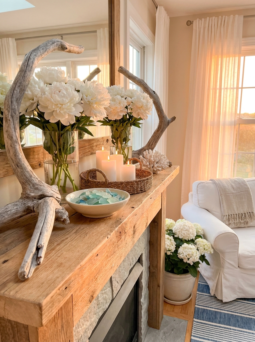 Driftwood Branches with Airy White Peonies
