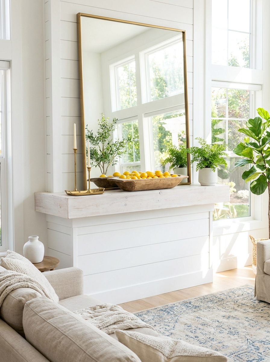 Oversized Mirrors Reflecting Garden Window Light