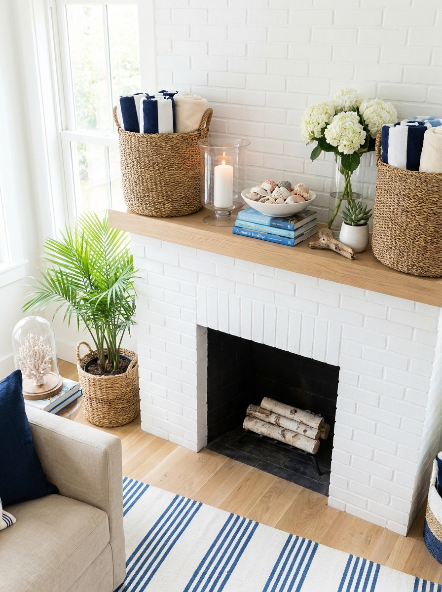 Seagrass Baskets Filled with Rolled Beach Towels
