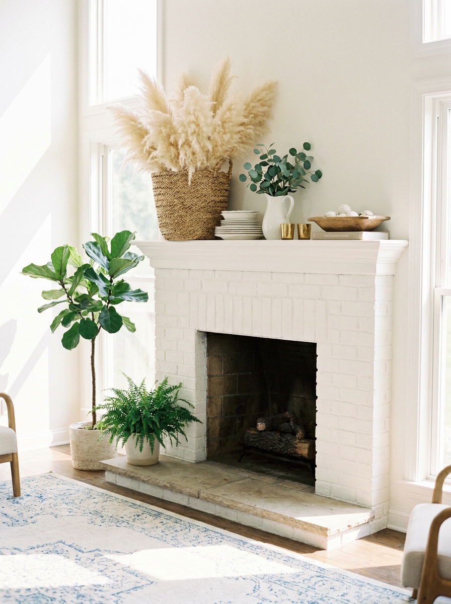 Oversized Woven Baskets with Billowing Pampas Grass