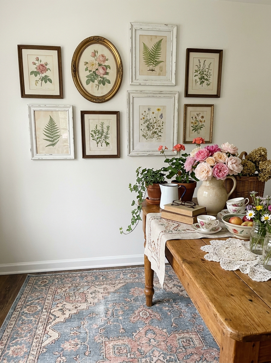 Vintage Botanical Prints in Mismatched Antique Frames