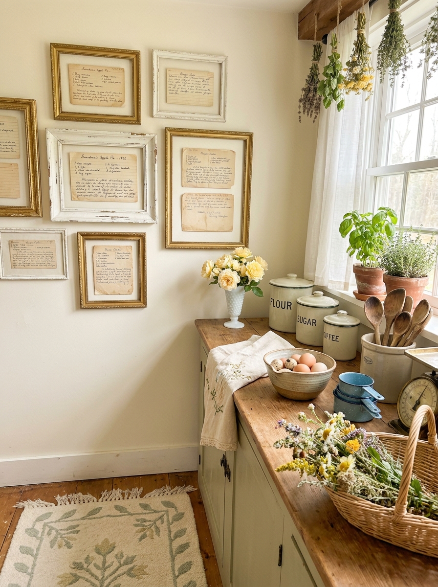 Handwritten Recipe Cards Displayed in a Vintage Frame