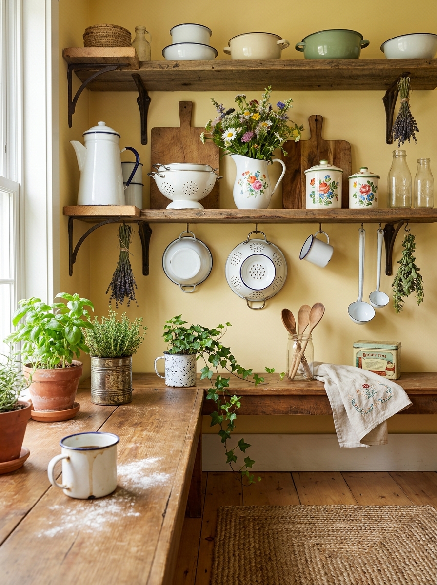 Vintage Enamelware Collection for Rustic Kitchen Charm