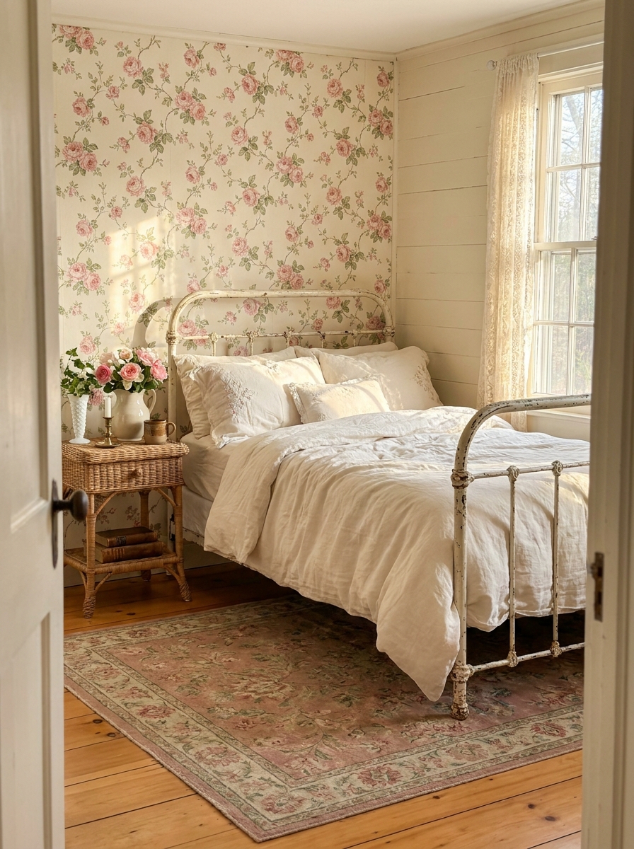 Vintage Floral Wallpaper in Soft Pastels