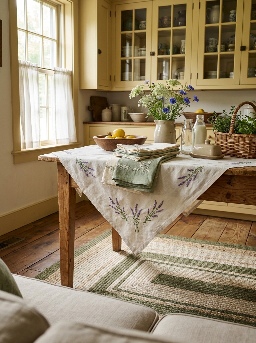 Embroidered Linen Tablecloths and Tea Towels