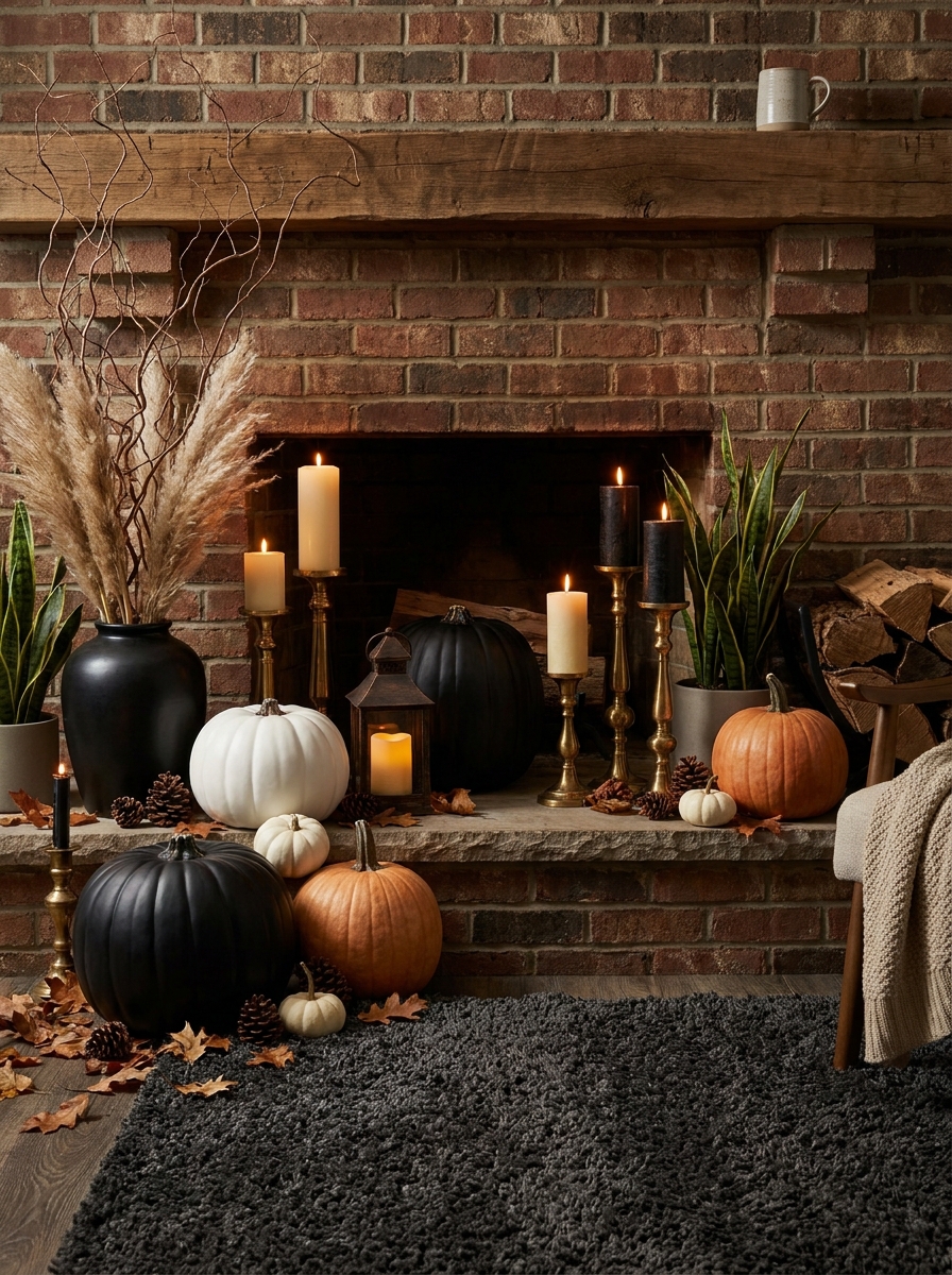 Fireplace Hearth Floor Display with Oversized Elements