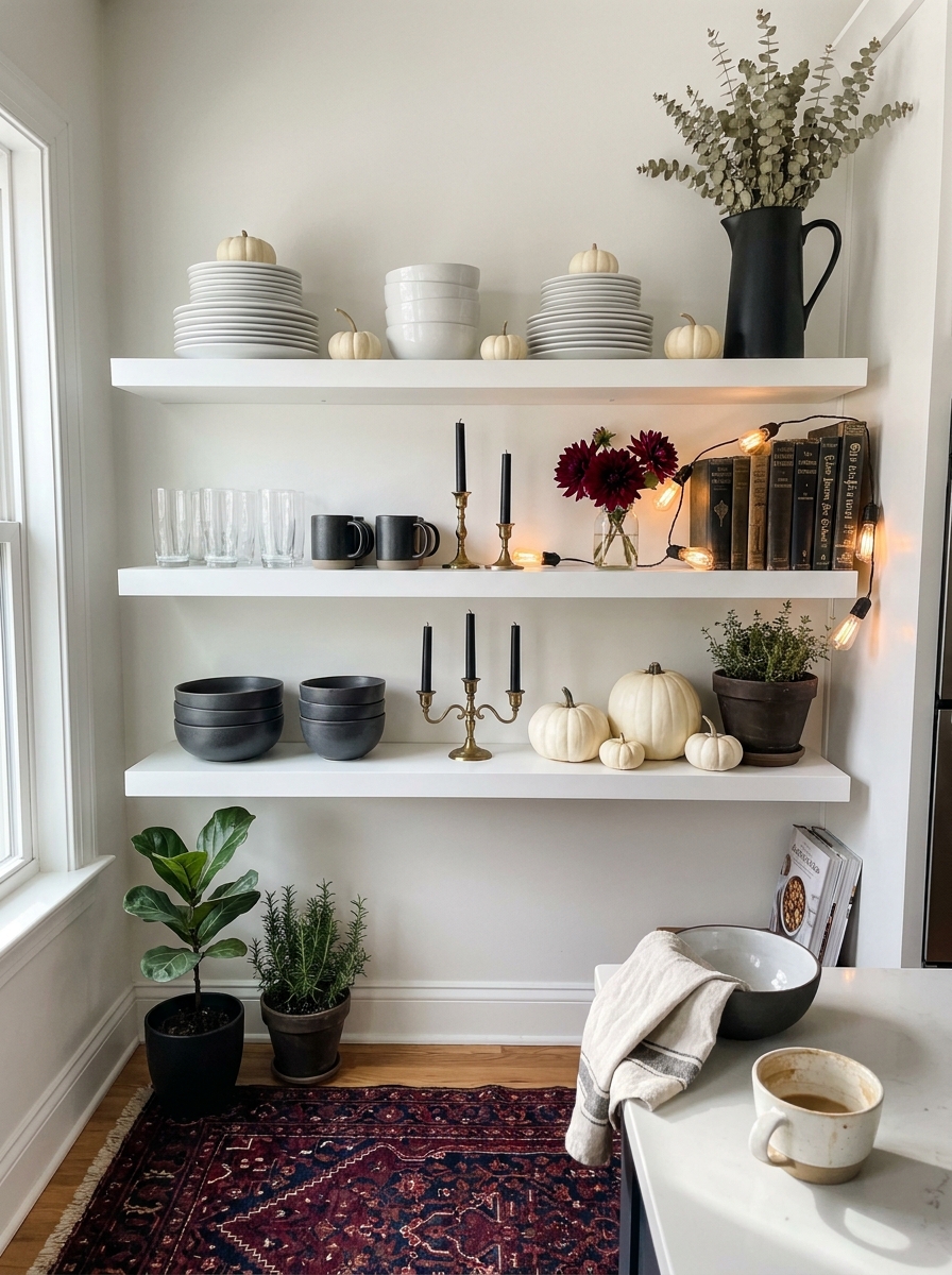 Kitchen Open Shelving with Seasonal Swap