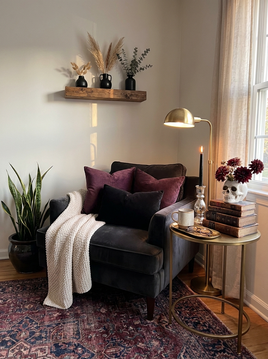Cozy Corner Reading Nook with Witchy Vibes