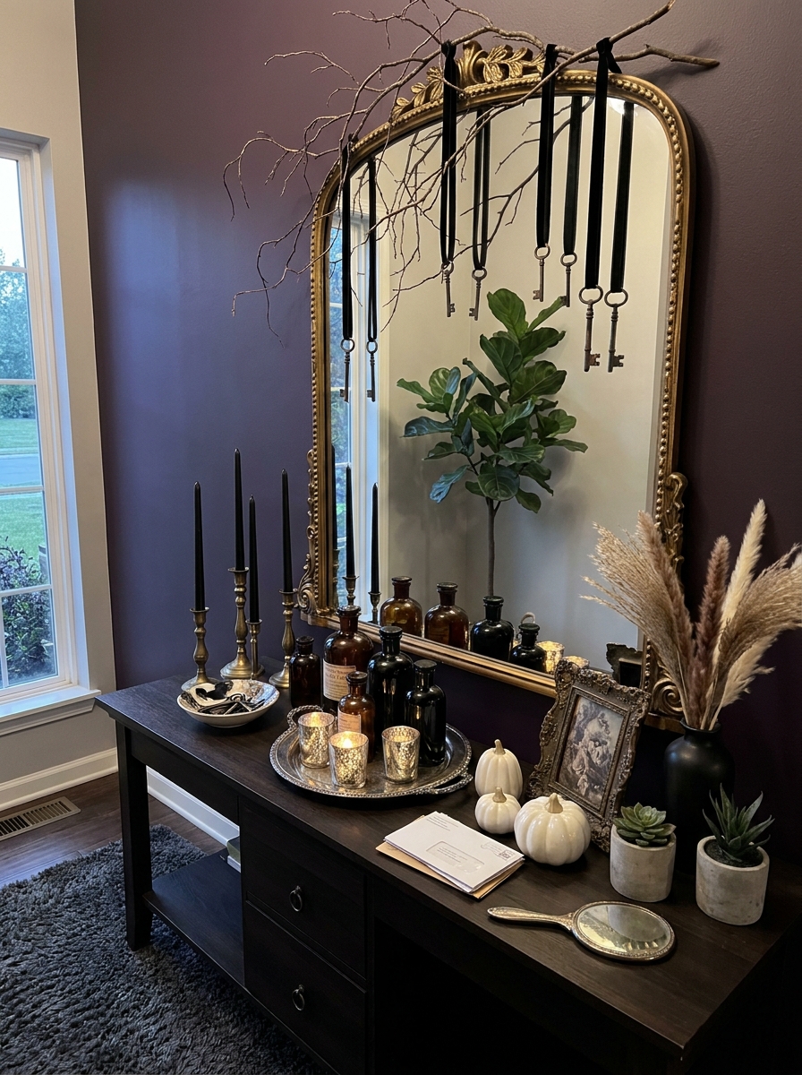 Elegant Foyer Mirror Styling with Hanging Elements
