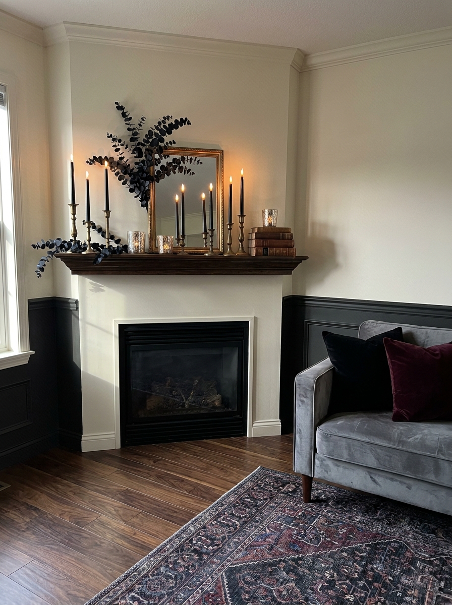 Black Candle Mantel Display