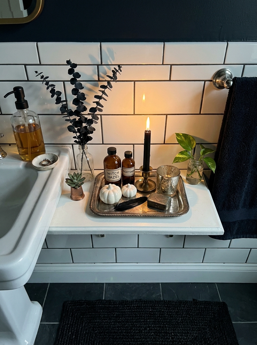 Powder Room Sink Ledge with Miniature Apothecary Scene