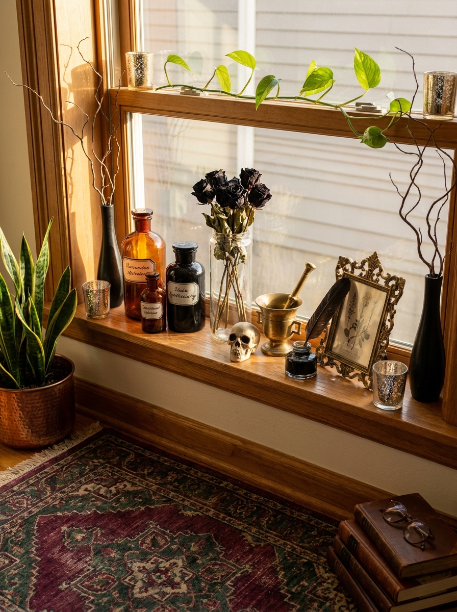 Windowsill Apothecary Shelf with Backlit Elements