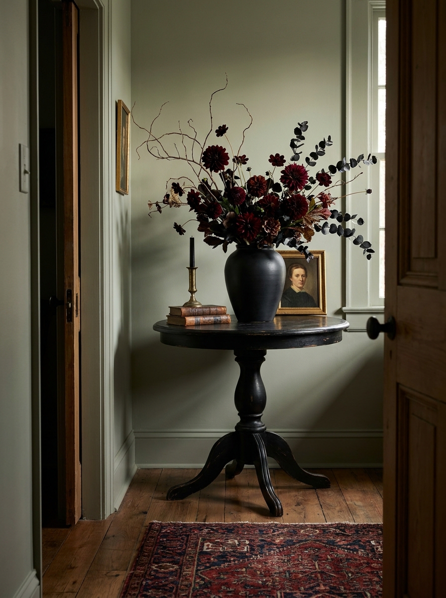Moody Floral Arrangements in Dark Vessels