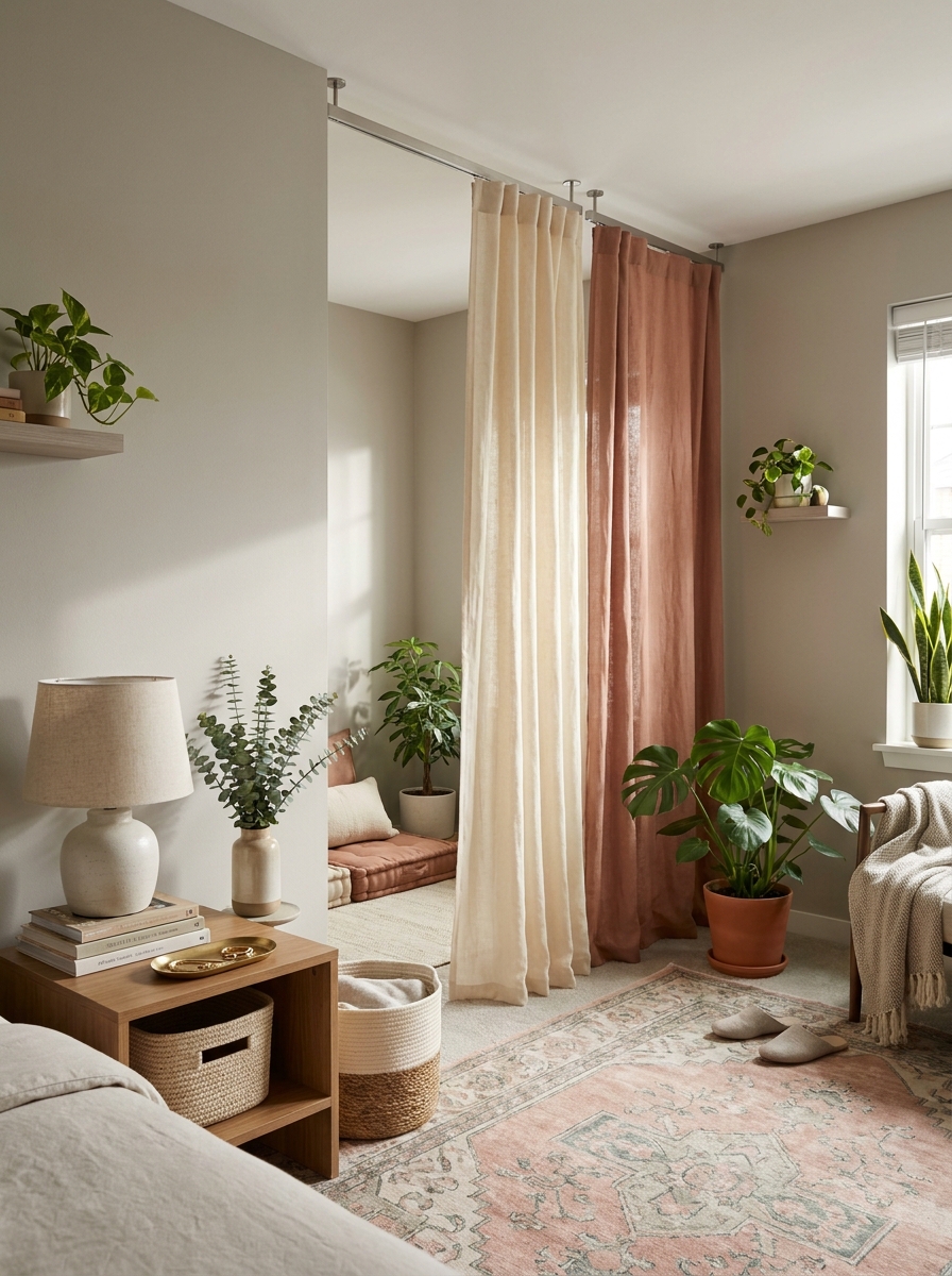 Fabric Panel Room Dividers on Ceiling Tracks