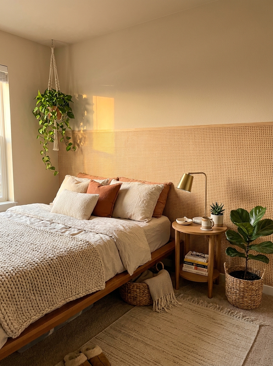 Removable Cane or Rattan Wallpaper Texture Panels