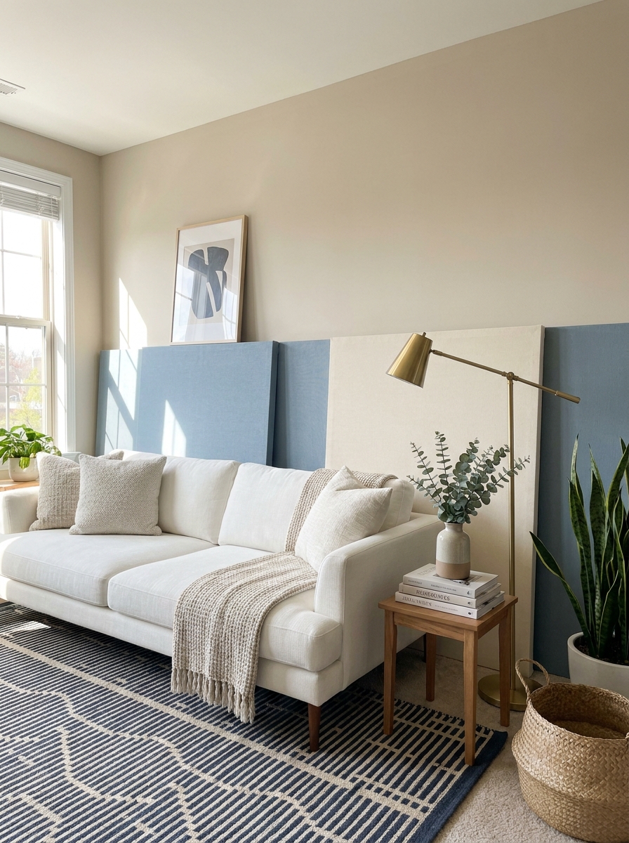 Removable Framed Fabric Panels as Faux Wainscoting