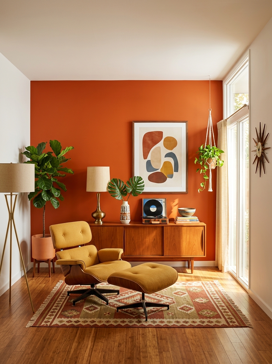 Paint an Accent Wall in a Warm Retro Hue
