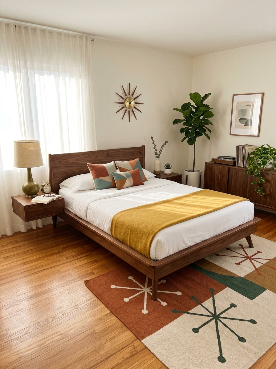 Add Warmth with a Teak or Walnut Platform Bed