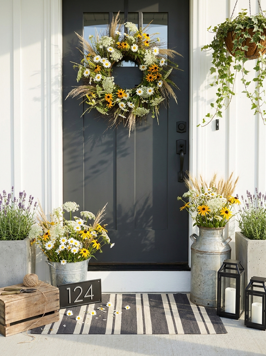 Moody Charcoal Gray with Wild Daisy Meadow