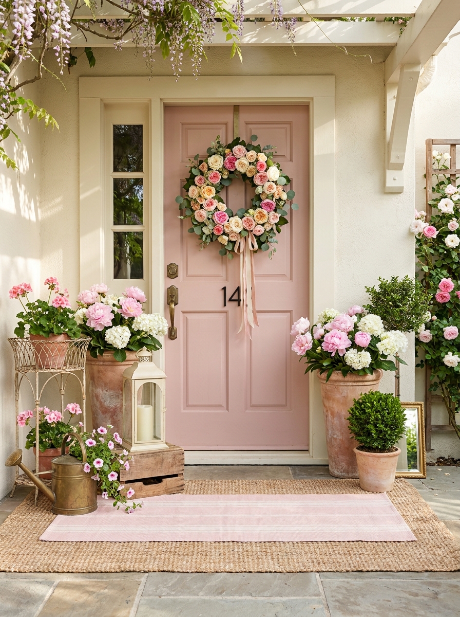 Soft Pink Blush Door with Garden Rose Romance