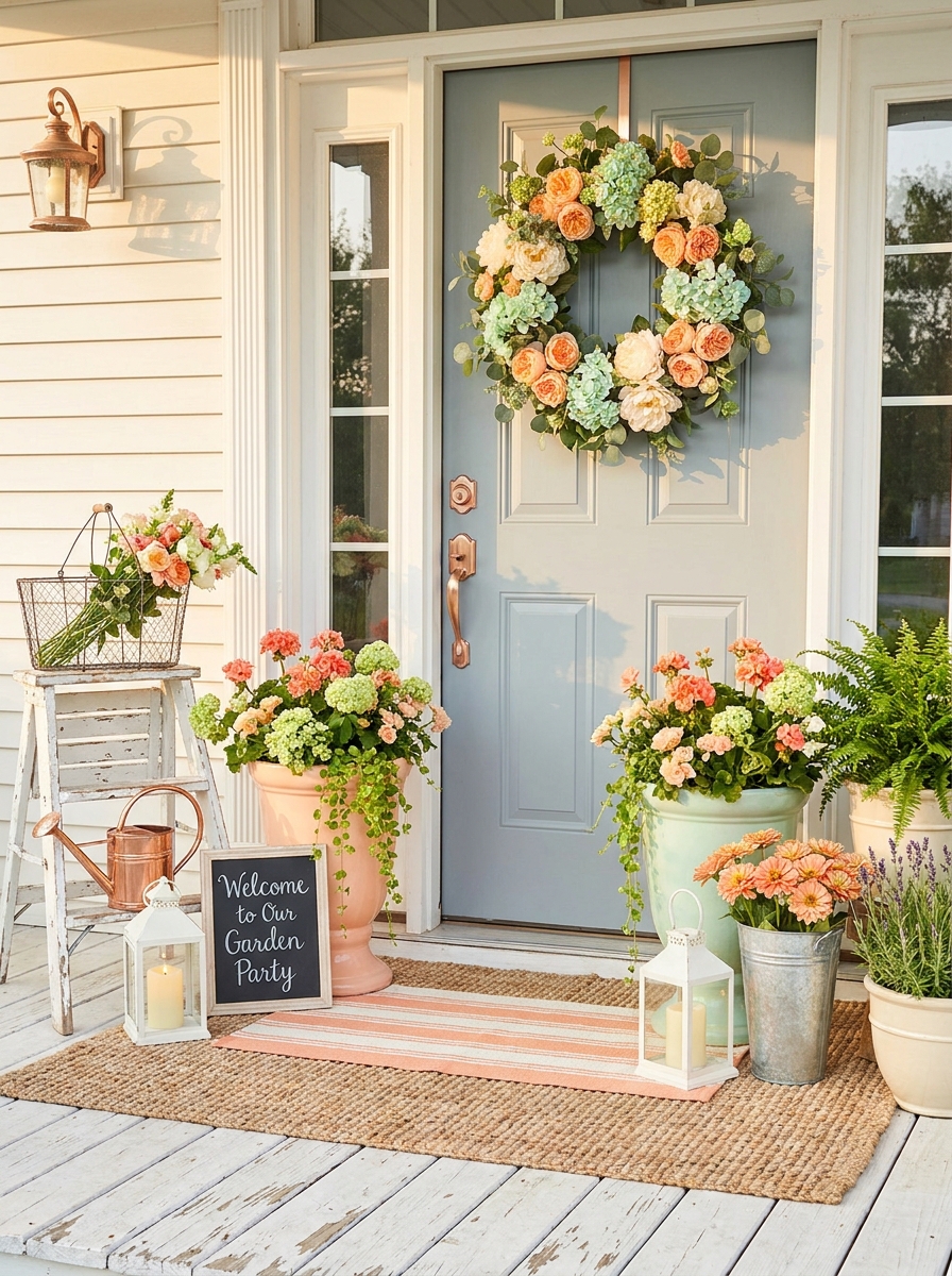 Crisp Gray-Blue with Peach and Mint Garden Party