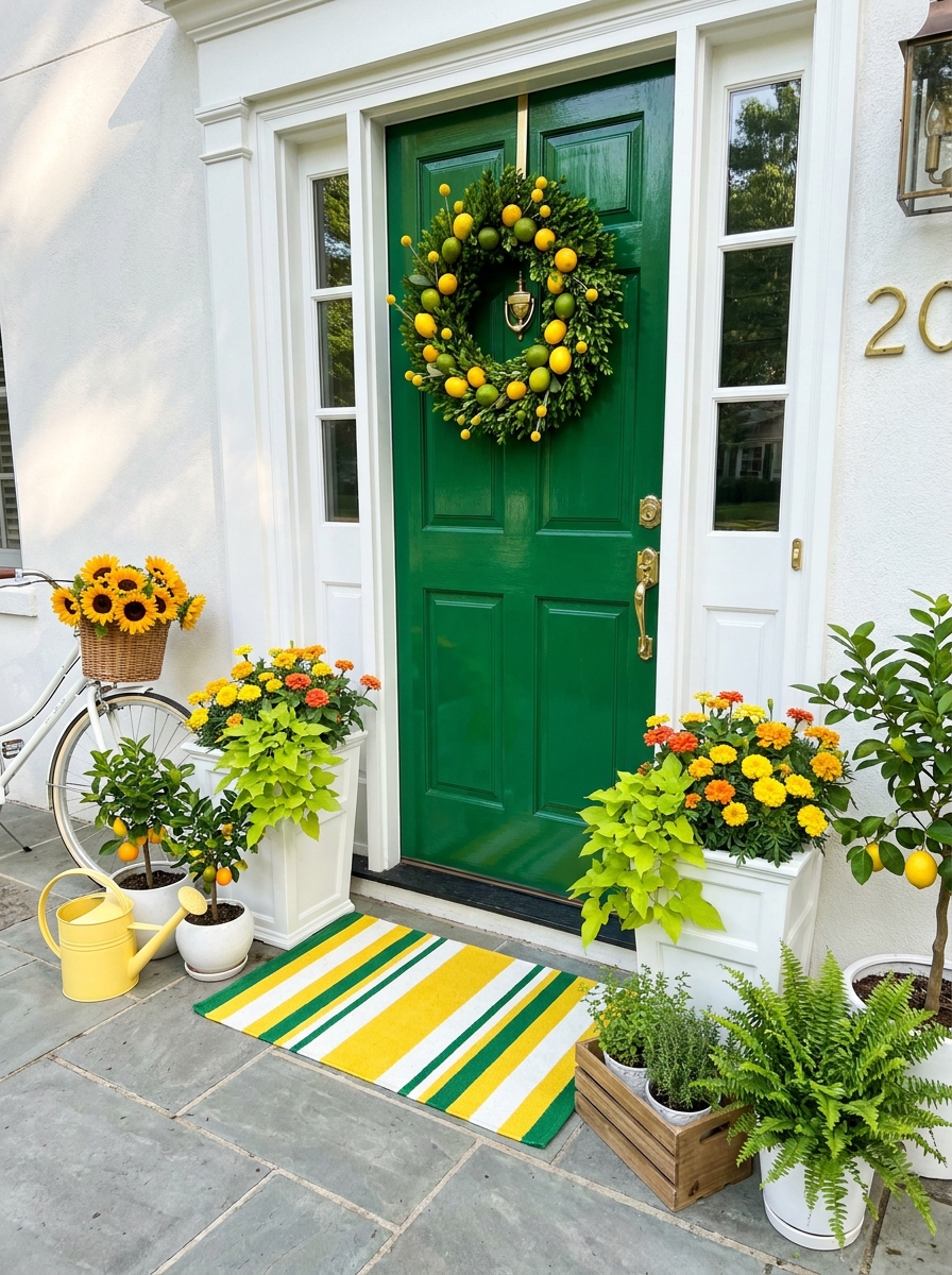 Bold Emerald Green with Bright White Trim and Citrus Accents