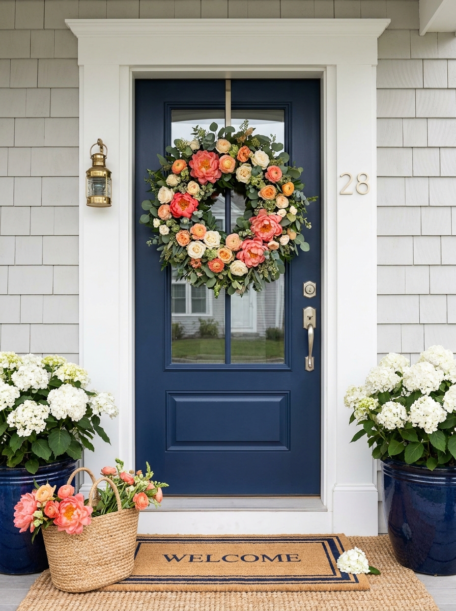 Navy Door Drama with Coral Florals