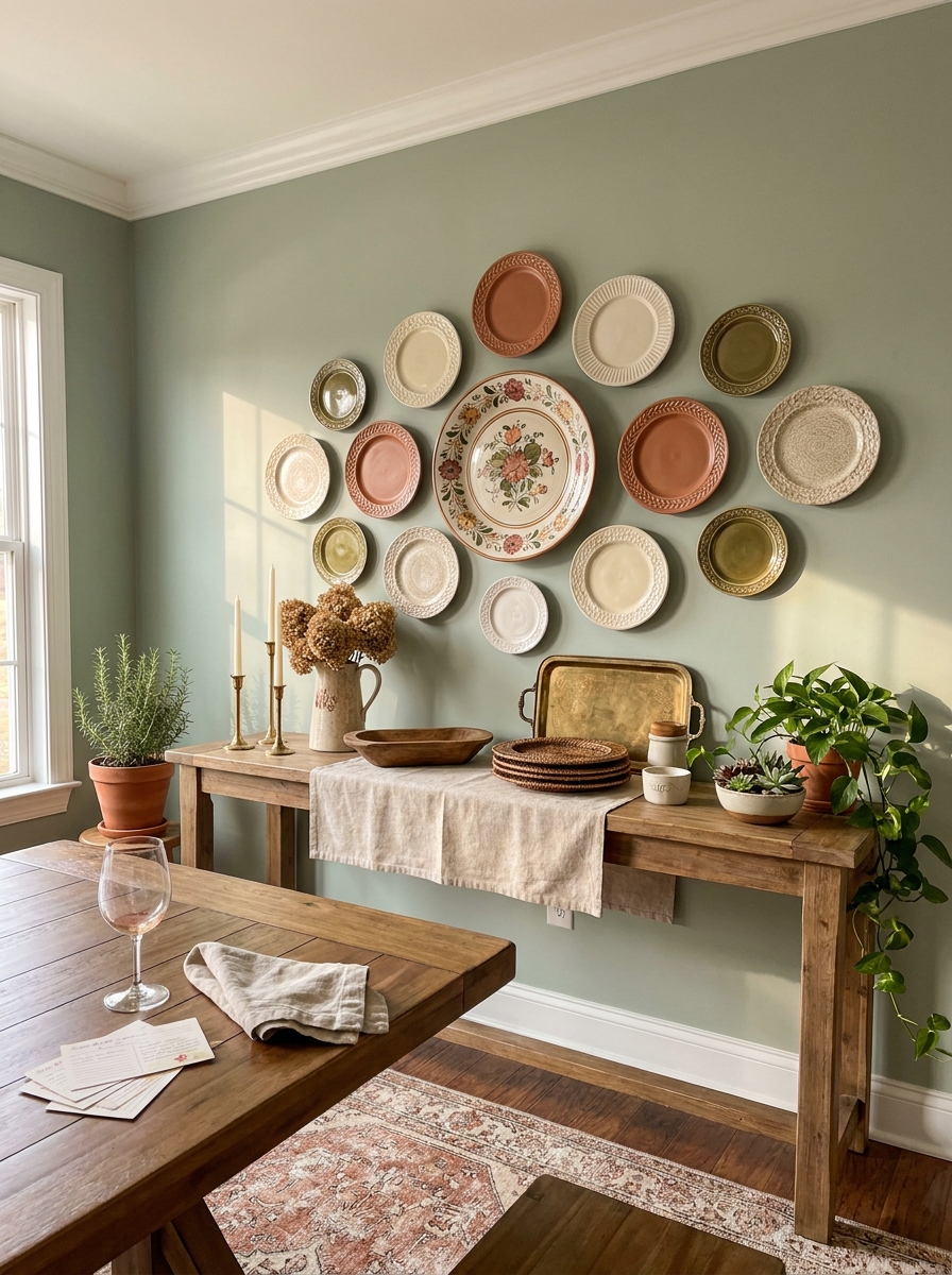 Layered Plate Wall with Oversized Centerpiece