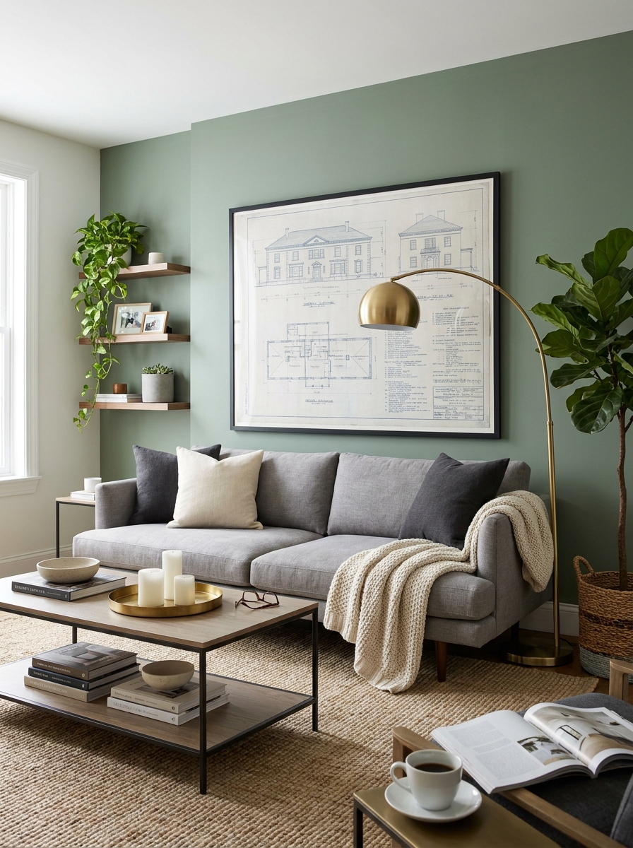 Large Framed Architectural Blueprint or Technical Drawing