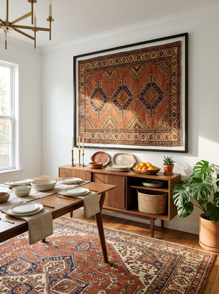 Oversized Framed Vintage Rug or Kilim Textile