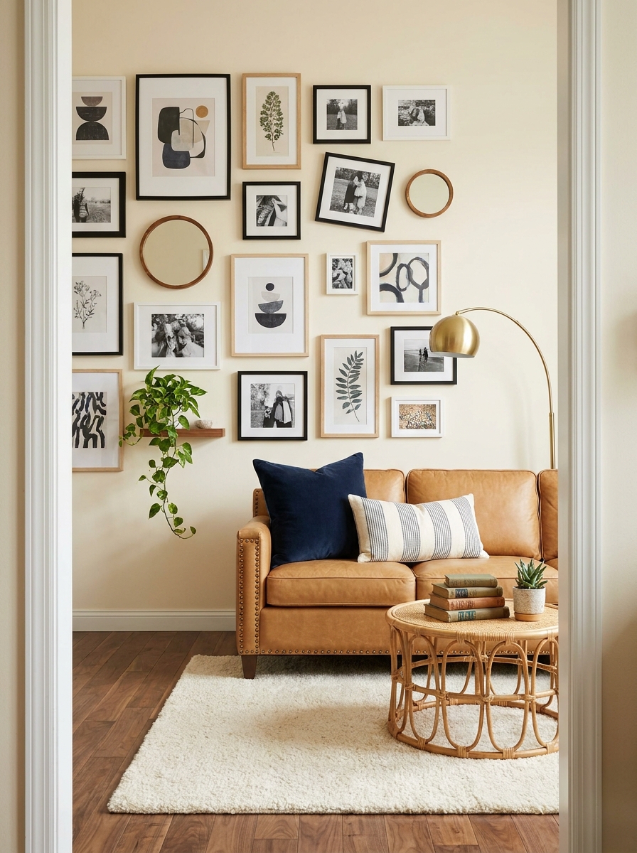 Floor-to-Ceiling Gallery Wall with Mixed Frames