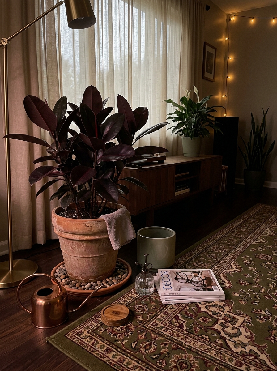 Rubber Plant (Ficus Elastica): The Bold Burgundy Statement